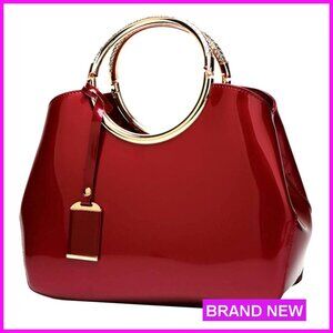 Patent Leather Tote Satchel Shoulder Bag with Pendant